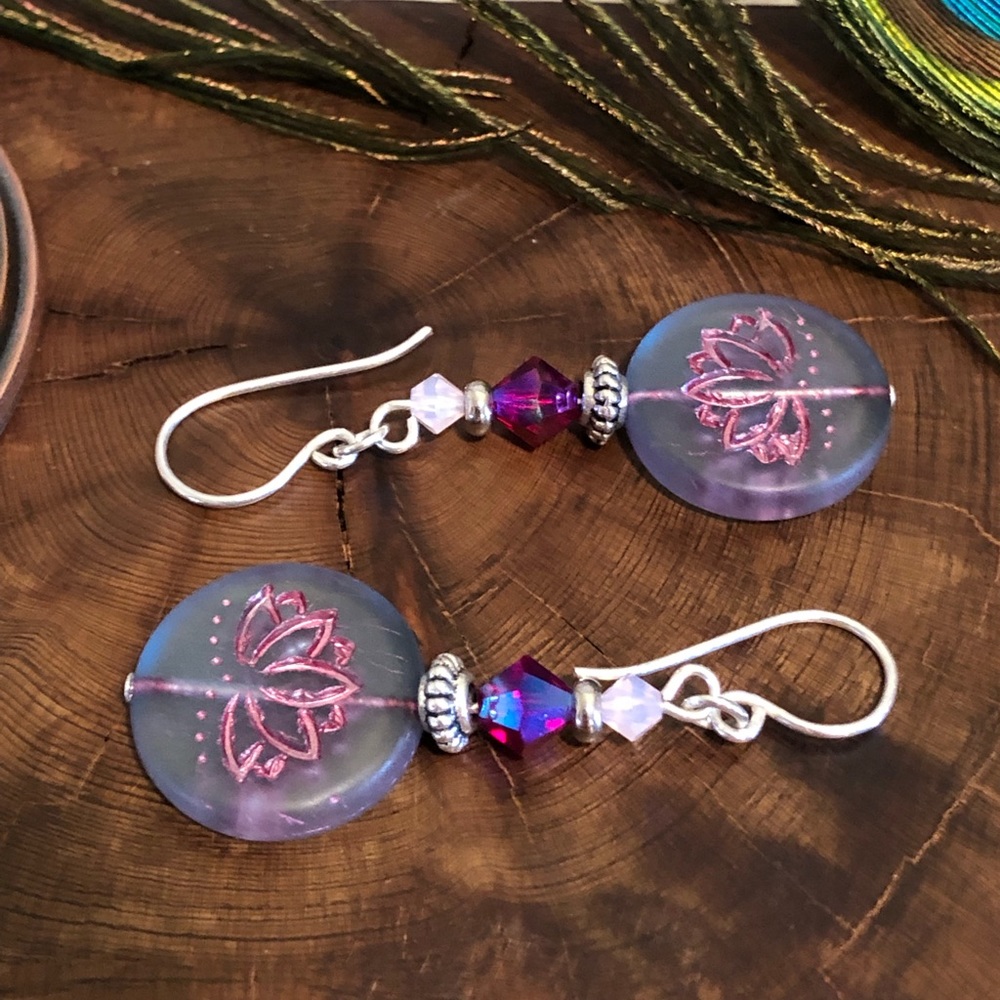 Lavender Lotus Earrings - Lotus Jewelry, Yoga Boho